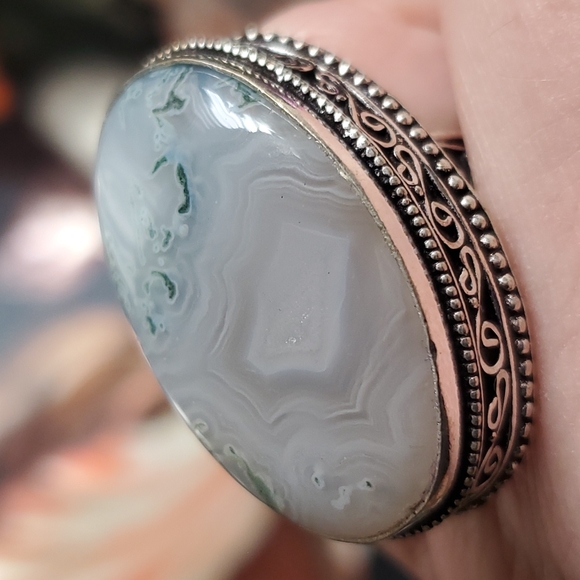 New Huge Moss Agate 925 Silver Statement Ring. - Picture 11 of 16